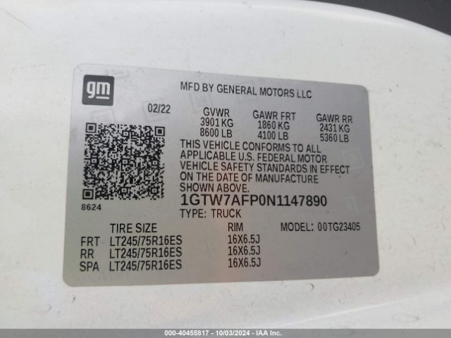 1GTW7AFP0N1147890 GMC Savana Cargo Rwd 2500 Regular Wheelbase Work Van