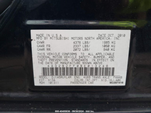 2011 MITSUBISHI GALANT 4A32B2FF0BE013246 Photo 8