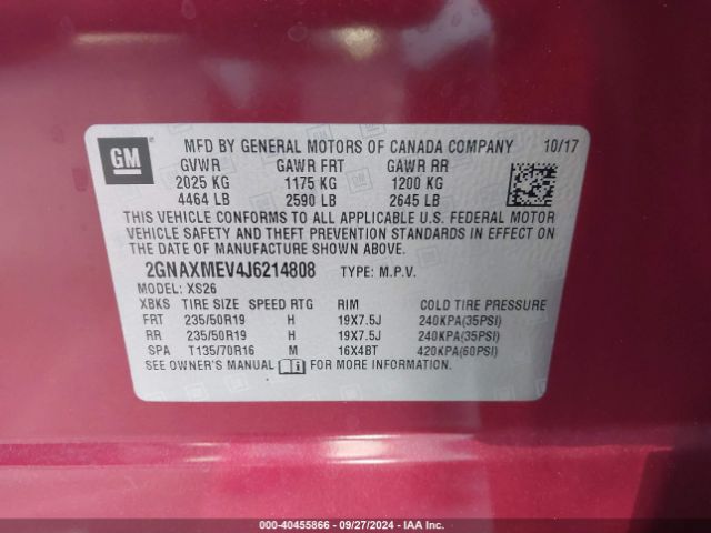 2GNAXMEV4J6214808 Chevrolet Equinox Premier