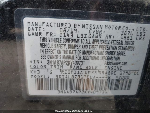 3N1AB7AP2KY409731 Nissan SENTRA S