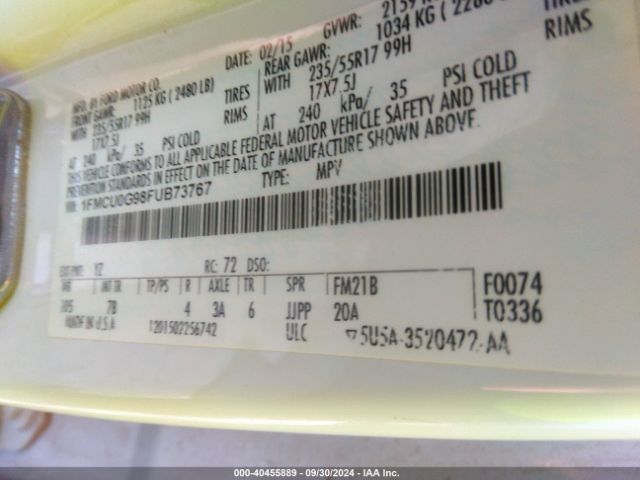 1FMCU0G98FUB73767 Ford ESCAPE SE