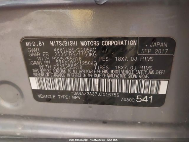 2018 MITSUBISHI OUTLANDER JA4AZ3A37JZ016756 Photo 8