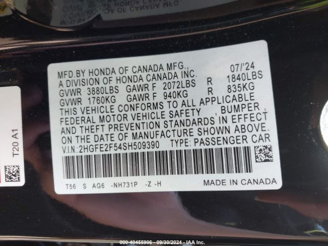 2HGFE2F54SH509390 Honda Civic Sport