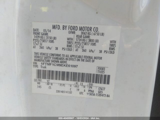 1FTMF1CM9EKE61097 Ford F-150 Xl