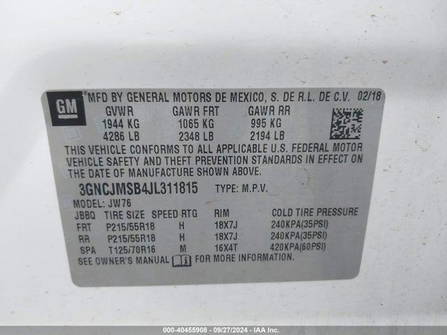 Chevrolet Trax Premier 2018 3GNCJMSB4JL311815 Image 9