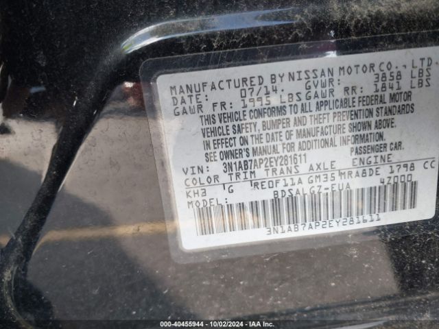 3N1AB7AP2EY281611 Nissan SENTRA SL