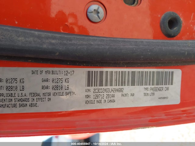 Dodge Challenger Sxt 2018 2C3CDZAG3JH204682 Image 9