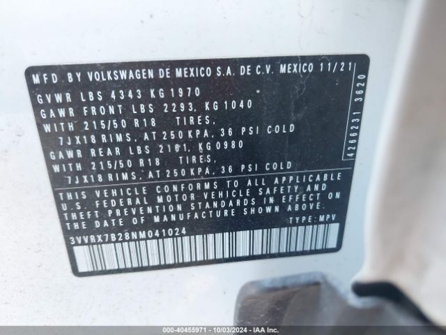 3VVRX7B28NM041024 Volkswagen Taos 1.5t Se
