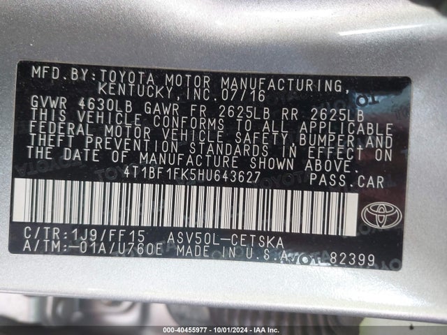 Toyota CAMRY SE 2017 4T1BF1FK5HU643627 Image 9