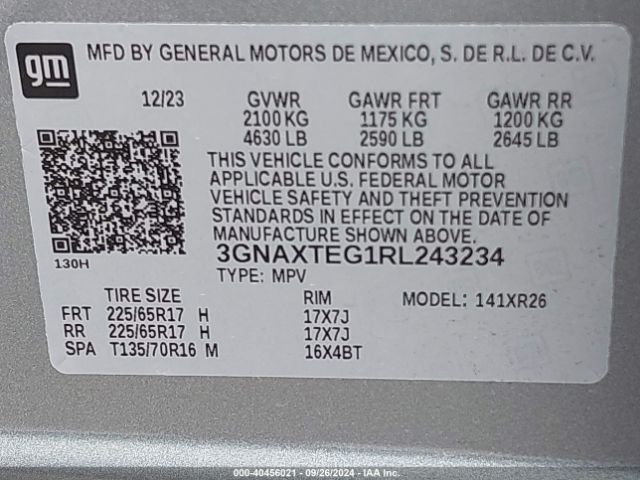 3GNAXTEG1RL243234 Chevrolet Equinox Awd 2fl