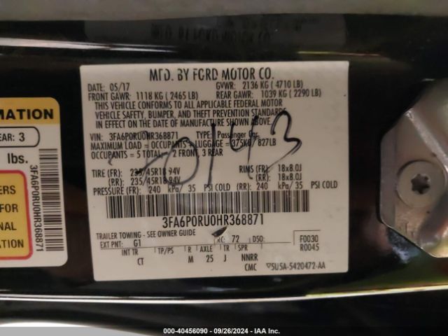 3FA6P0RU0HR368871 Ford Fusion Hybrid Titanium