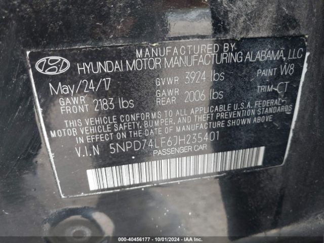 5NPD74LF6JH235401 Hyundai ELANTRA SE