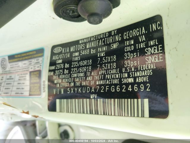 5XYKUDA72FG624692 KIA Sorento Ex V6