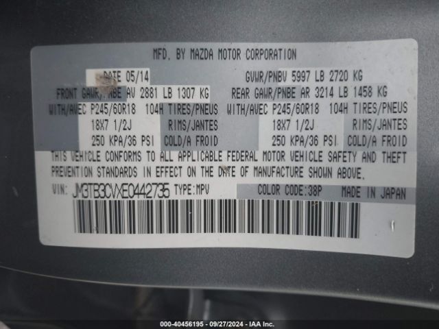 JM3TB3CVXE0442735 Mazda Cx-9 Touring