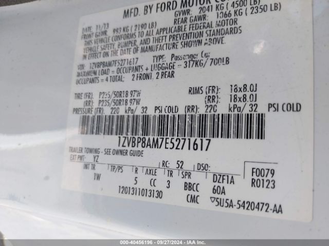 1ZVBP8AM7E5271617 Ford Mustang V6