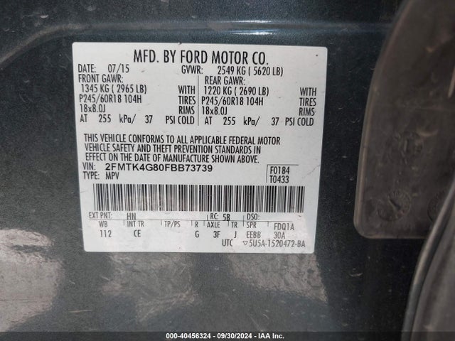 Ford EDGE SE 2015 2FMTK4G80FBB73739 Image 9