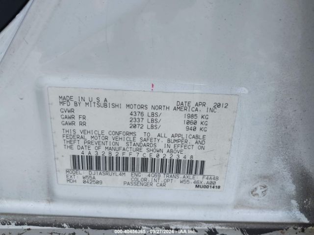 2012 MITSUBISHI GALANT 4A32B2FF7CE022348 Photo 8