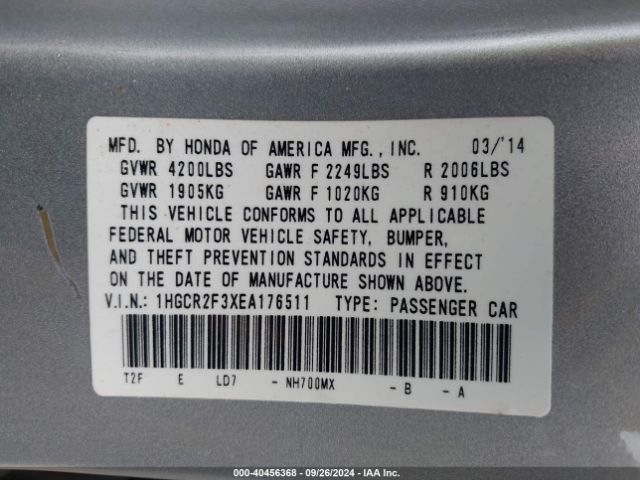 1HGCR2F3XEA176511 Honda ACCORD LX