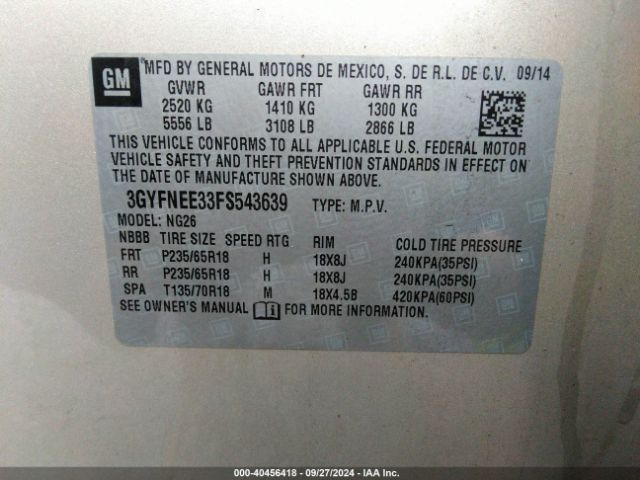 3GYFNEE33FS543639 Cadillac Srx Luxury Collection