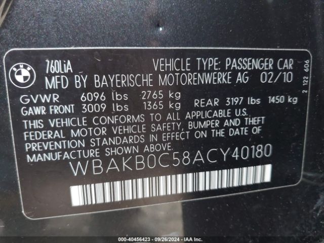 2010 BMW 760LI WBAKB0C58ACY40180 Photo 8