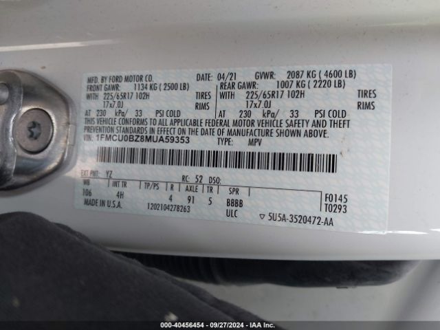 1FMCU0BZ8MUA59353 Ford Escape Se Hybrid