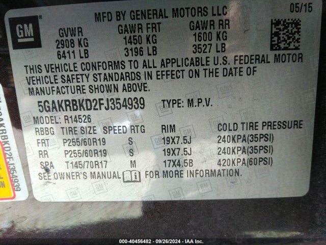 5GAKRBKD2FJ354939 Buick Enclave