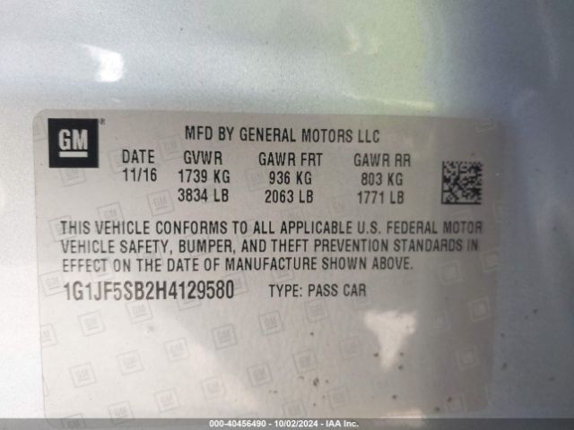 1G1JF5SB2H4129580 Chevrolet Sonic Premier Auto