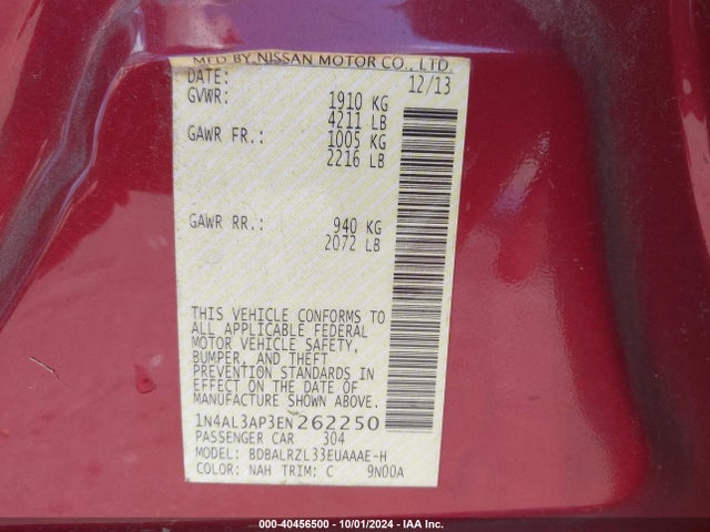 Nissan Altima 2.5 S 2014 1N4AL3AP3EN262250 Image 9