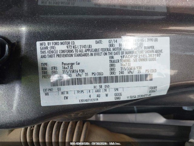 Ford FOCUS SE 2014 1FADP3F21EL363197 Image 9