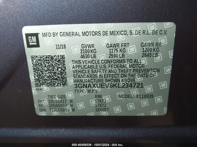 Chevrolet EQUINOX LT 2019 3GNAXUEV8KL234721 Image 9