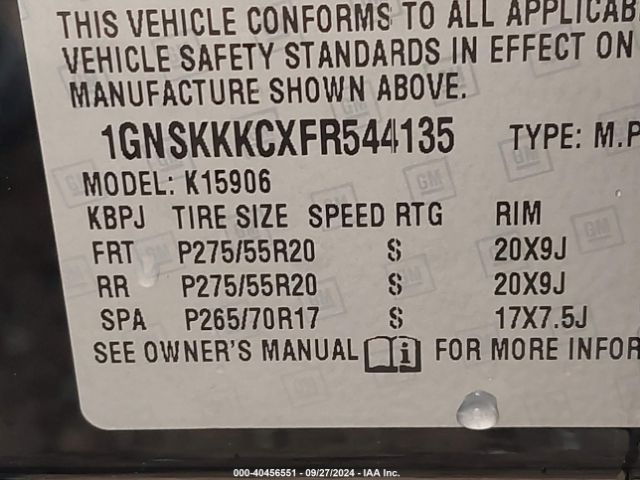 1GNSKKKCXFR544135 Chevrolet Suburban 1500 Ltz