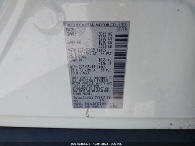 5N1AT2MT5LC703250 Nissan Rogue Sl Fwd