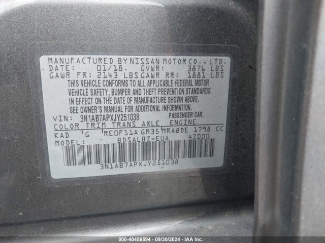 Nissan SENTRA S 2018 3N1AB7APXJY251038 Image 9