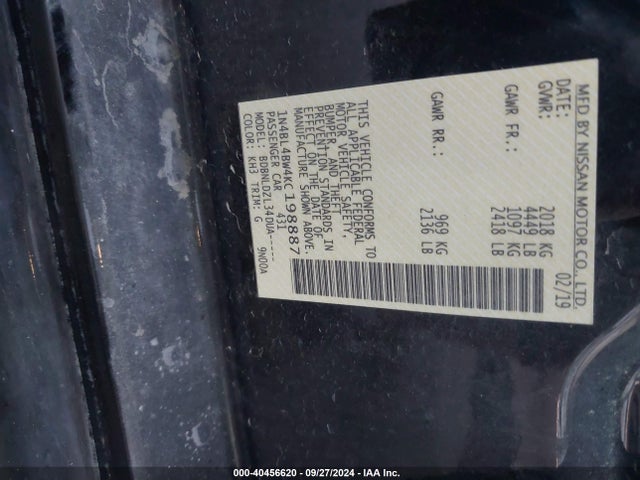 Nissan Altima 2.5 S 2019 1N4BL4BW4KC198887 Image 9