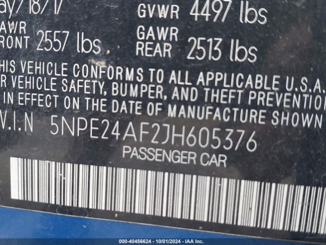 5NPE24AF2JH605376 Hyundai SONATA SE
