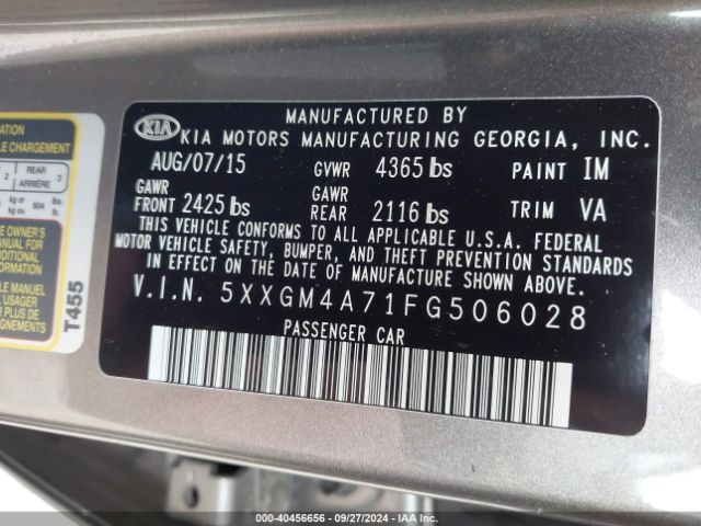 5XXGM4A71FG506028 KIA Optima Lx