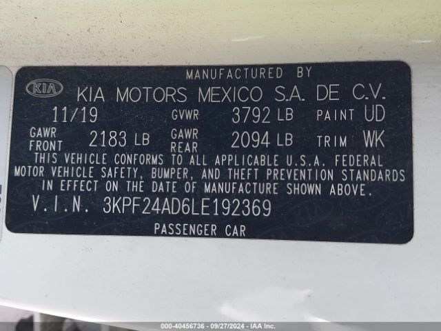 3KPF24AD6LE192369 KIA FORTE FE