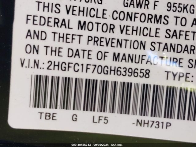 2HGFC1F70GH639658 Honda Civic Ex-l