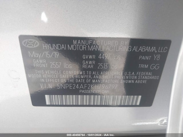 Hyundai SONATA SE 2019 5NPE24AF2KH796797 Image 9