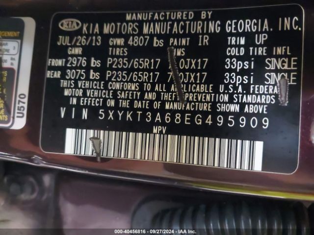 5XYKT3A68EG495909 KIA SORENTO LX