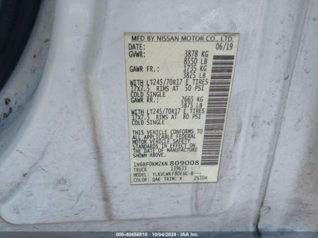 1N6BF0KM2KN809008 Nissan Nv Cargo Nv1500 S V6
