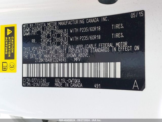 2T2BK1BA8FC324645 Lexus RX 350