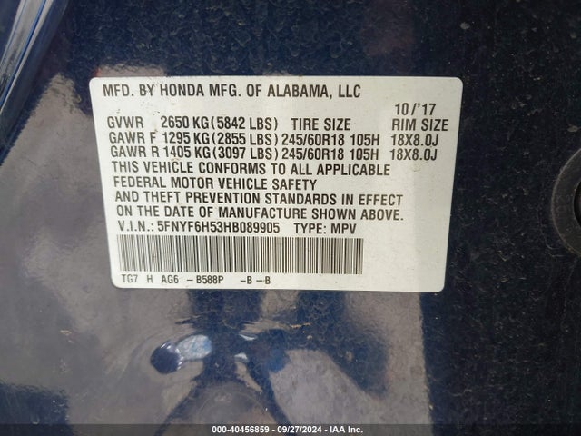 Honda Pilot Ex-l 2017 5FNYF6H53HB089905 Image 9