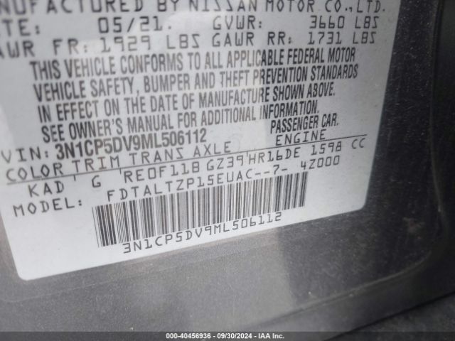 3N1CP5DV9ML506112 Nissan Kicks Sr Xtronic Cvt