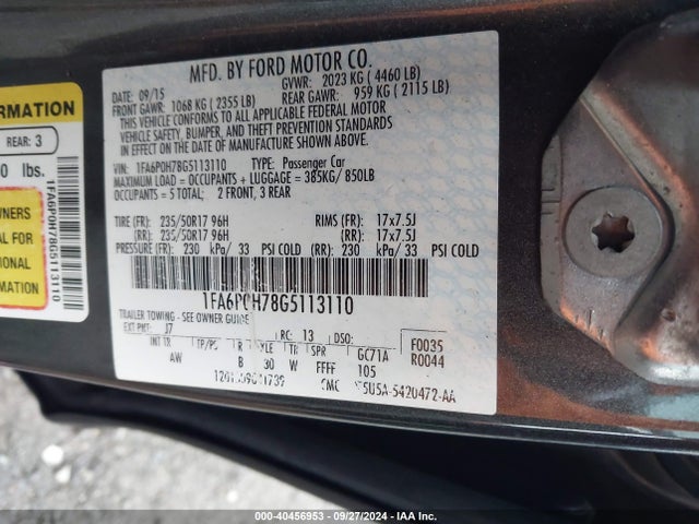Ford FUSION SE 2016 1FA6P0H78G5113110 Image 9
