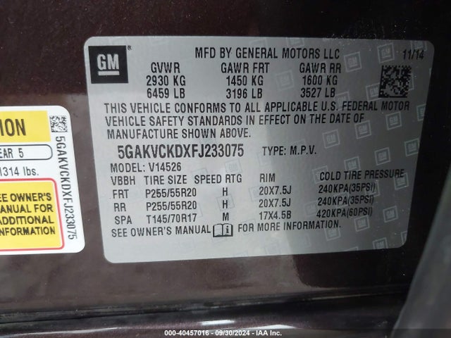 5GAKVCKDXFJ233075 Buick Enclave Premium