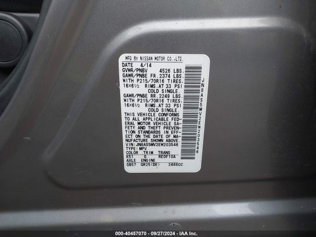 Nissan Rogue Select S 2014 JN8AS5MV2EW203546 Image 9