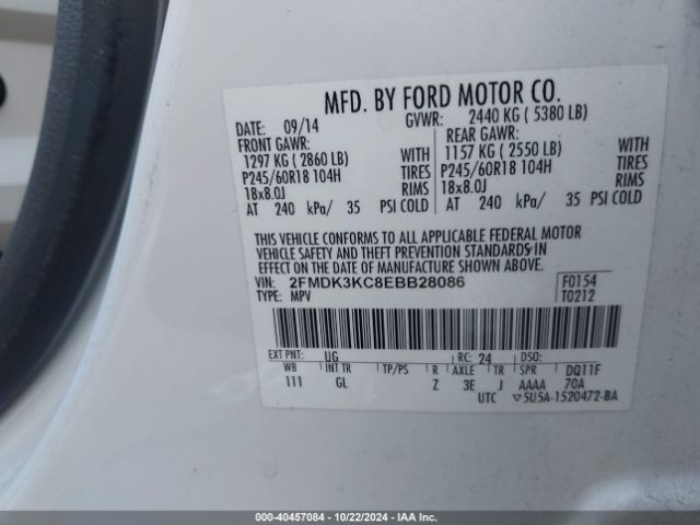 2FMDK3KC8EBB28086 Ford Edge Limited