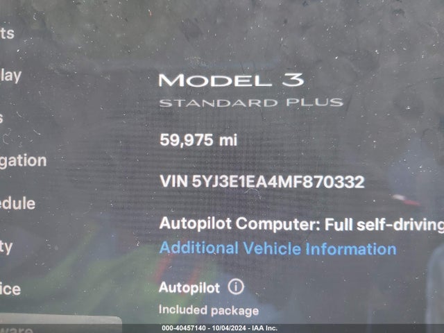 5YJ3E1EA4MF870332 Tesla Model 3 Standard Range Plus Rear-wheel Drive