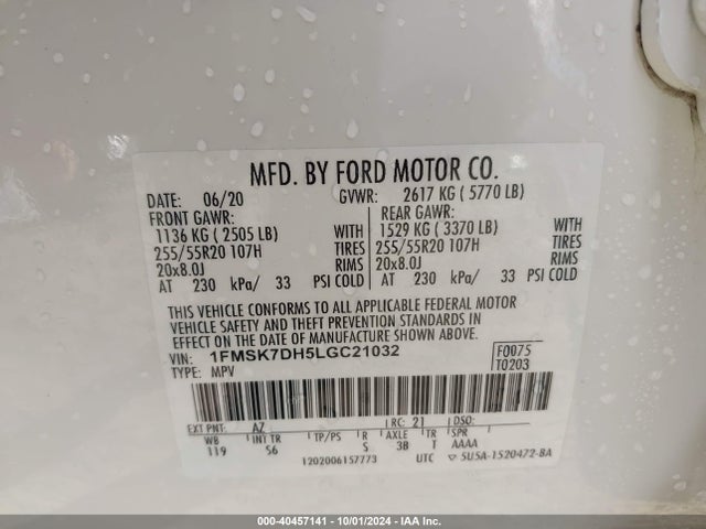 Ford EXPLORER XLT 2020 1FMSK7DH5LGC21032 Image 9
